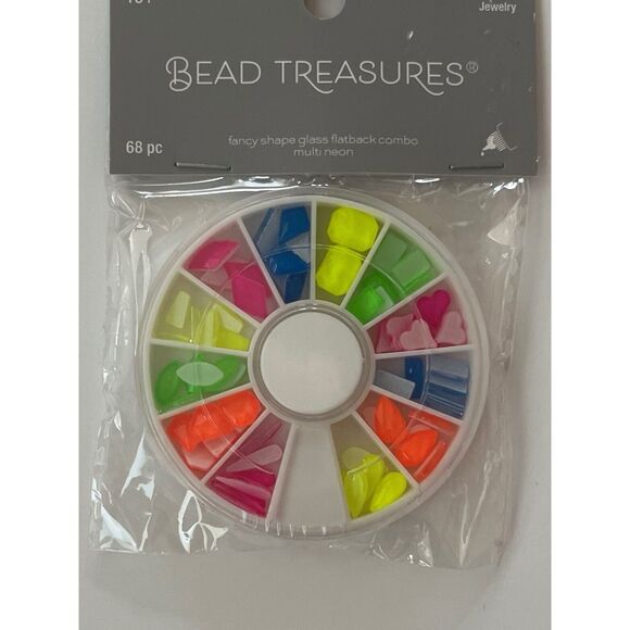 Bead Treasures 68 Piece Fancy Shape Glass Flat Back Combo Multi Neon - Picture 3 of 3